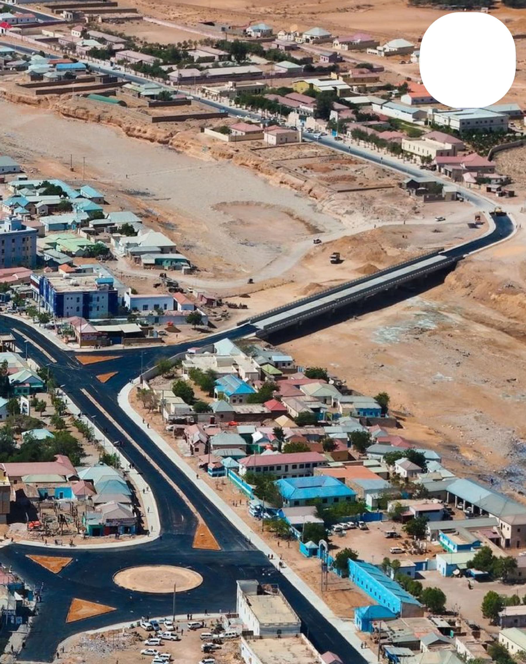 Aerial view of the Togga Garowe bridge and new roads in Garowe