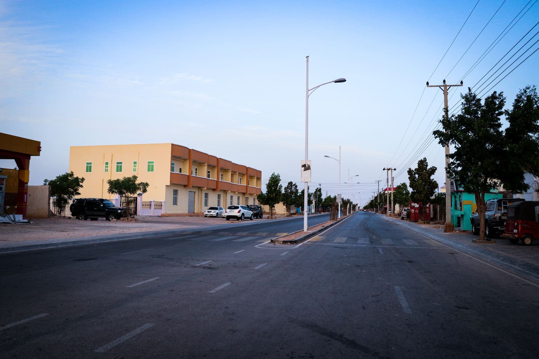 30th Street in Garowe with its asphalt carriageway, median and street lights