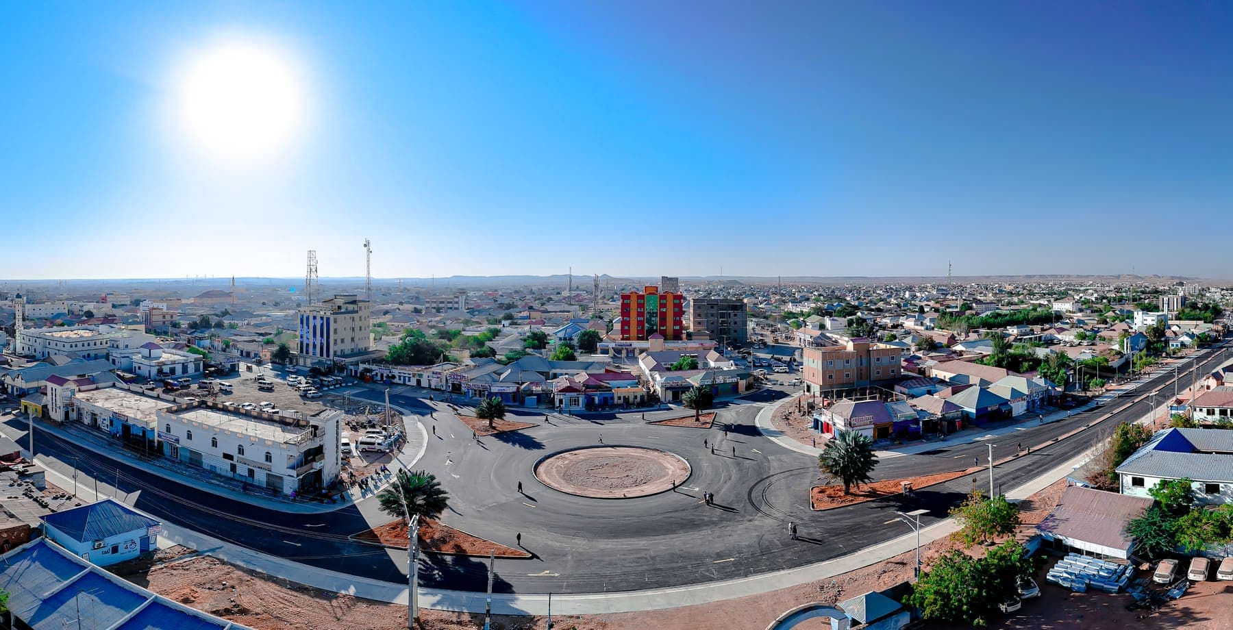 Panoramic view over Garowe and one of its new roundabouts