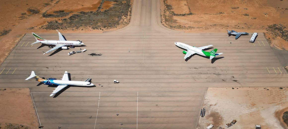 Aircraft parked on the new apron at Garowe Airport