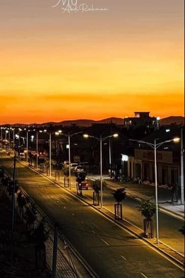 Street lighting on a completed Garowe road at dusk