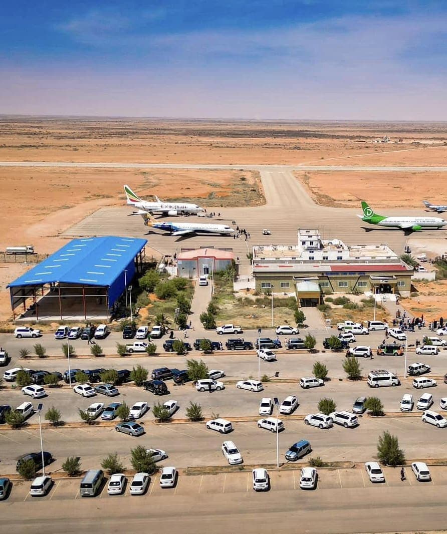 Garowe Airport runway and apron from above